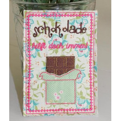 Stickdatei ITH - Postkarte Schokolade hilft immer